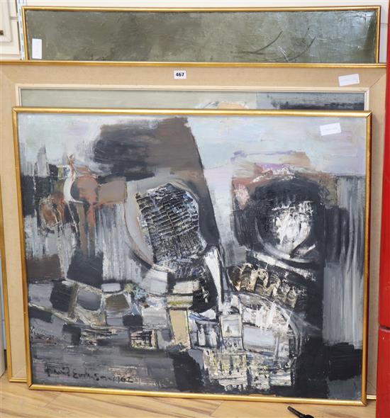 David Emerson, 3 oils on, Abstracts, signed and dated c.1961, largest 76 x 91cm